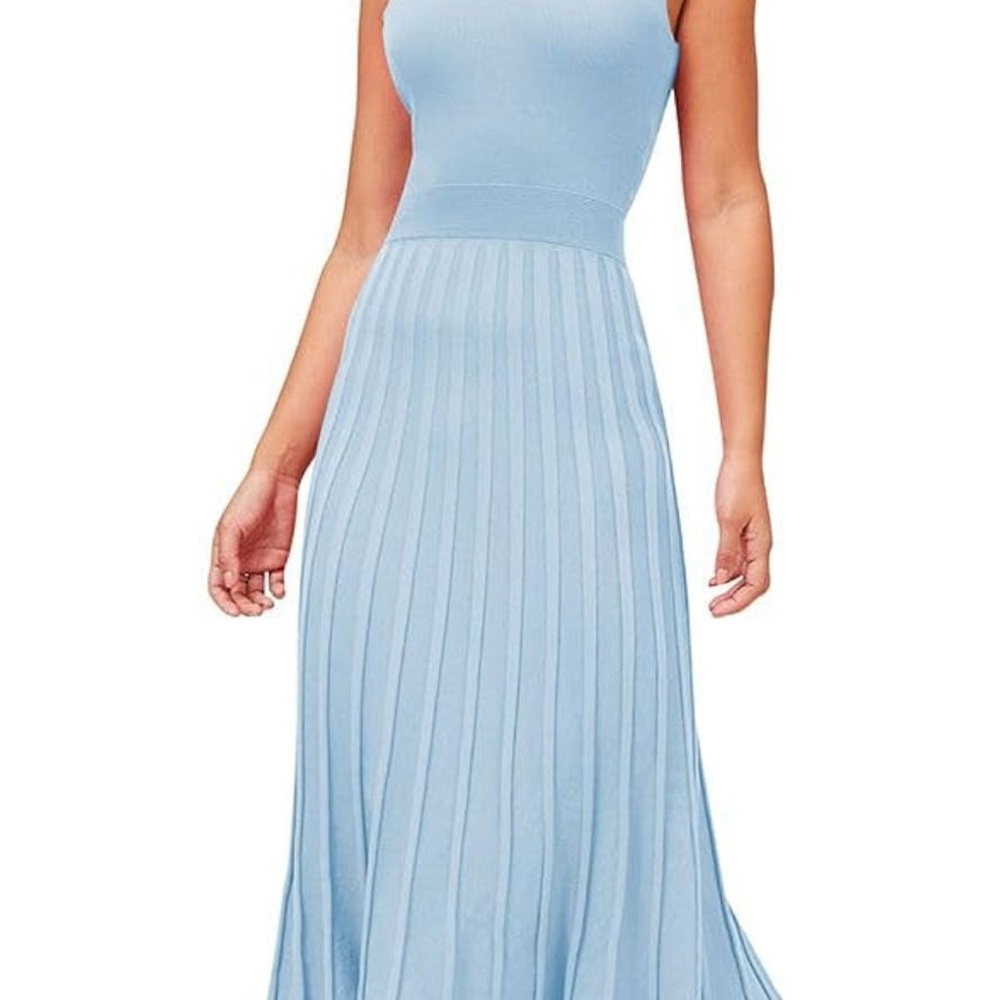 Elegant Blue Sleeveless Dress